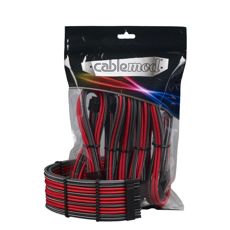 CableMod - ModMesh PRO Dual 8 pin PCI-E Sleeved Cable Extensions - Carbon/Red - كابل